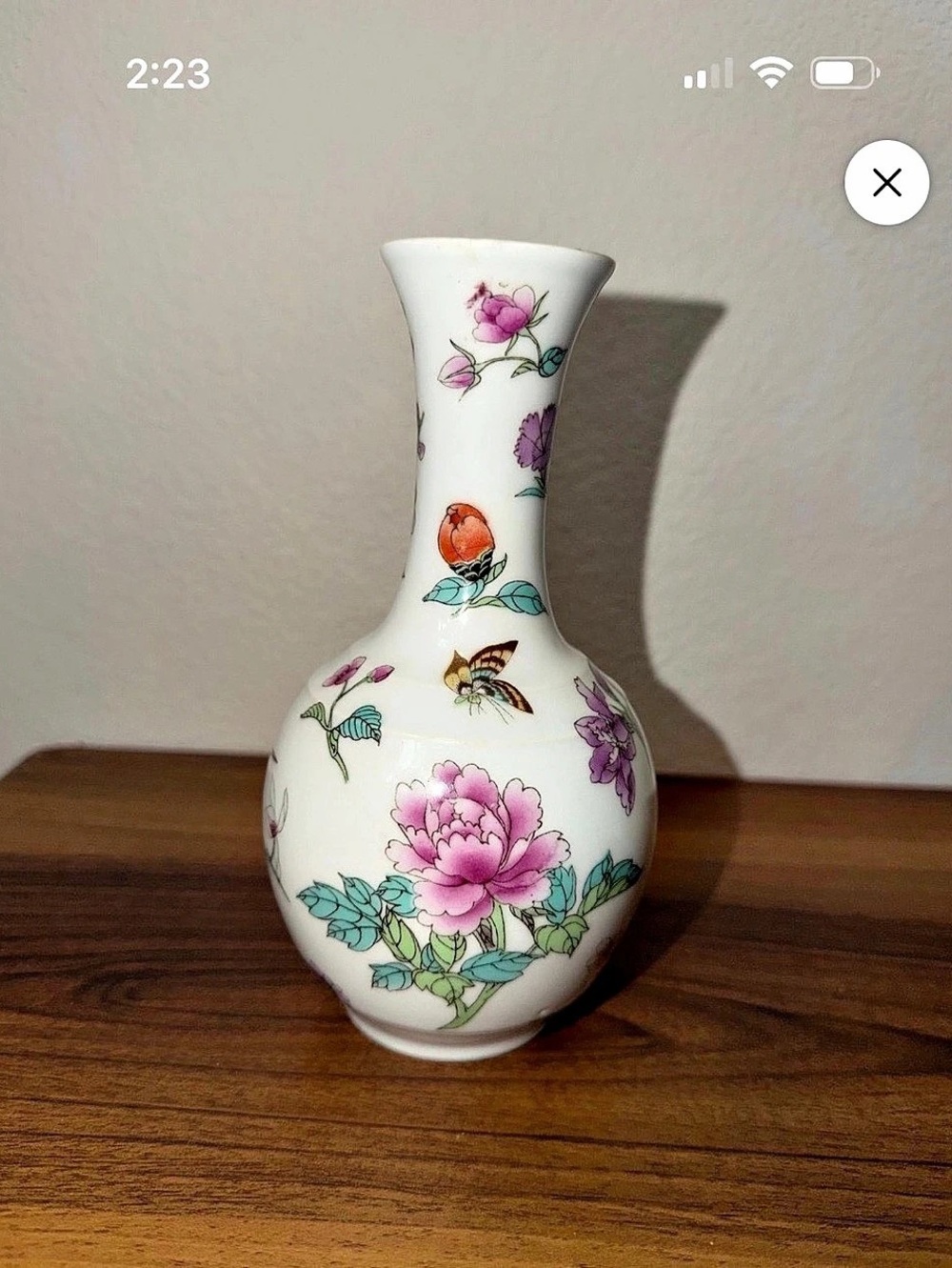 Floral Porcelain Vase in White & Pink